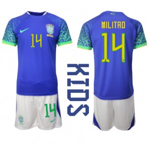 Brasilien Eder Militao #14 Udebanesæt Børn VM 2022 Kort ærmer (+ korte bukser)